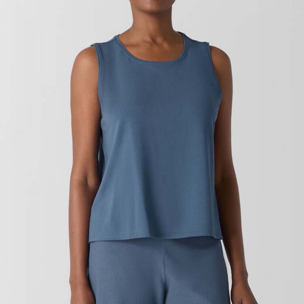 EILEEN FISHER Tank Top Stretch Jersey Knit Viscose Blend Blue size LP Minimalist